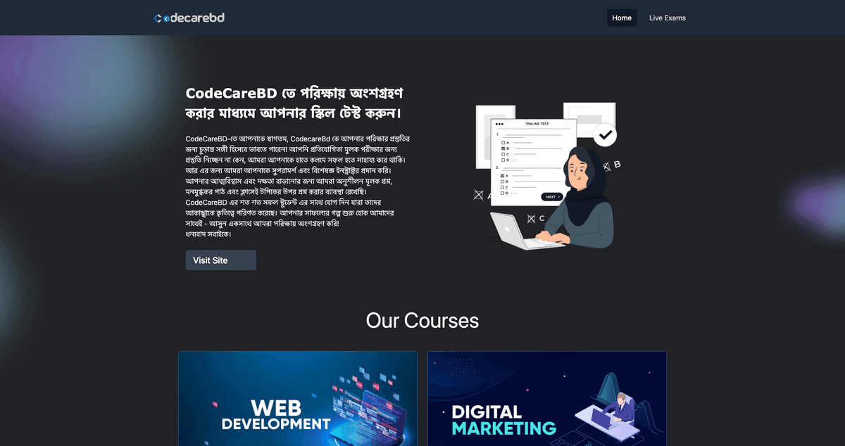 CodeCareBD Exam Portal screenshot